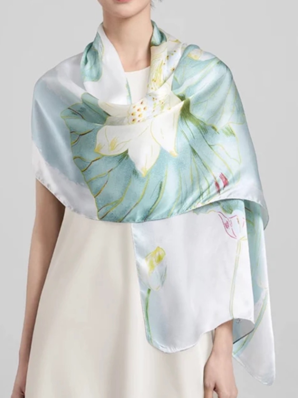 Awakening Lotus Pure Silk Scarf in Shanghai Story Print Multicolor Oversized